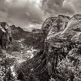 Zion Canyon Storm Black and White by Scott McGuire