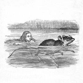 Alice Swimming With A Mouse In A Pool by Print Collector