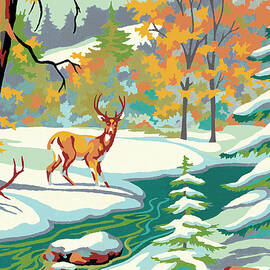 Deer in the snow by CSA Images