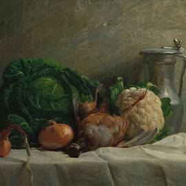 Still Life With Vegetables, Partridge, And A Jug by Adolphe-felix Cals