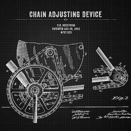 1902 Indian Motorcycle Chain Adjusting Device - Black Blueprint by Aged Pixel