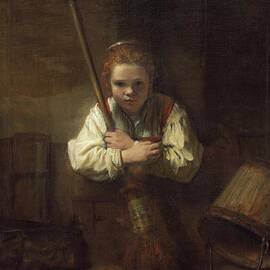 A Girl With A Broom by Rembrandt Van Rijn