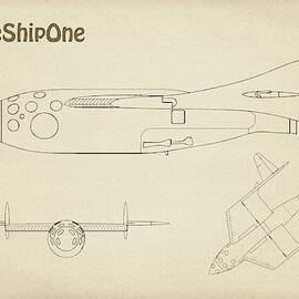 SpaceShipOne Airplane Blueprint. Drawing Plans with design outline for the SpaceShipOne Spaceplane by SP JE Art