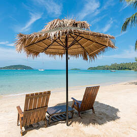 Beach Chairs And Umbrella On Summer by Prasit Rodphan