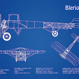 Bleriot XI Airplane Blueprint. Drawing Plans or Schematics with design outline for the Bleriot XI  by SP JE Art