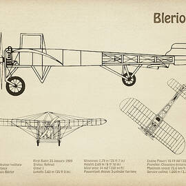 Bleriot XI Airplane Blueprint. Drawing Plans or Schematics with design outline for the Bleriot XI  by SP JE Art