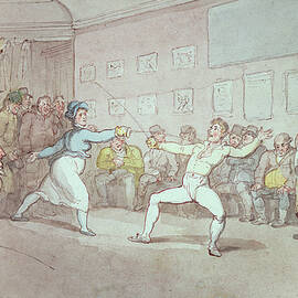 A Fencing Duel, Probably Depicting The Chevalier D'eon, Dressed As A Woman by Thomas Rowlandson