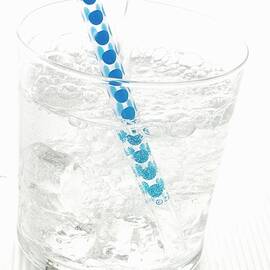 A Glass Of Sparkling Mineral Water With Ice Cubes And A Straw by Frank Adam