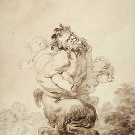 A Satyr Teased By Two Putti by Jean-honore Fragonard