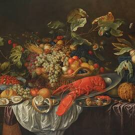 A Still Life Of Assorted Fruits In A Basket, A Roemer