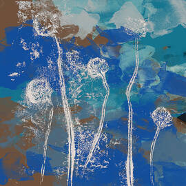 Abstract Flowers. White clovers on blue by 