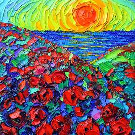 Abstract Landscape Poppies By The Sea At Sunrise by Ana Maria Edulescu