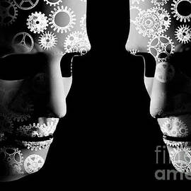 AI robotic concept with cogs for brains by Simon Bratt