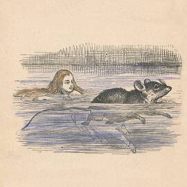 Alice Swimming With A Mouse In A Pool by Print Collector