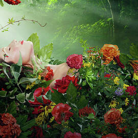 Beautiful Woman Resting On A Bed Of Red by Paper Boat Creative