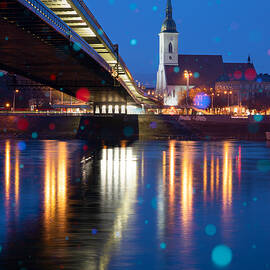 Blue Hour Snowfall In Bratislava by Peter Krenek