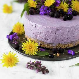 Blueberry Cheesecake With Dandelion Flowers by Malgorzata Laniak