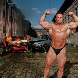 Bodybuilder Flexing, Car Collision In by Matthias Clamer