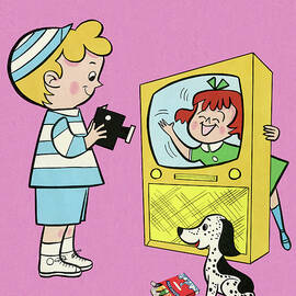 Boy and Girl Playing With TV by CSA Images