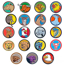 Cartoon Animals Head Circle Set by Aloysius Patrimonio