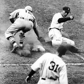 Charlie Gehringer Slides Into First Base by Fpg