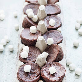 Chocolate Brownies And Marshmallows In Cardboard Carton by Magdalena Niemczyk - Elanart