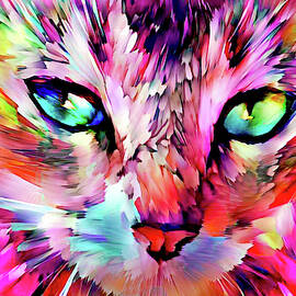 Colorful Abstract Tabby Cat Art - Hot Pink