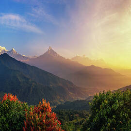 Colorful sunrise over Himalaya mountains in Nepal by Miroslav Liska