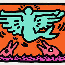 Colorful Winged Figure And Dolphins by Trendy Art