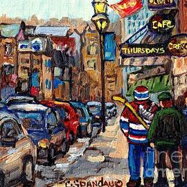 Crescent Street Downtown Stroll After St Patrick Parade Canadiens Hockey Jersey C Spandau Quebec Art by Carole Spandau