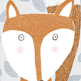 Cute Red Fox with Grey Leaf Pattern by Artist Carla Daly by Carla Daly