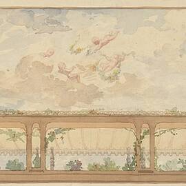 Design For A Ceiling Painted With A Trompe Loeil Awning by Jules-edmond-charles Lachaise