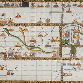 Design For The Game Of Snakes And Ladders, Gouache On Paper Mounted On Cloth by Indian School
