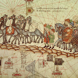 Detail Of The Catalan Atlas, 1375 (velum) by Abraham Cresques