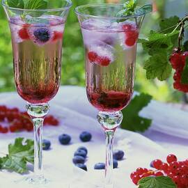 Drinks With Redcurrant Syrup And Berry Ice Cubes by Strauss, Friedrich