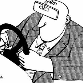 Driver With A Rear View Mirror Attached To His Forehead by Jan Zandstra