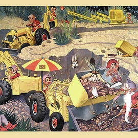 Elves Operating Minneapolis Moline Construction Machinery by unknown
