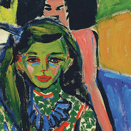Ernst Ludwig Kirchner -Aschaffenburg, 1880-Frauenkirch, 1938-. Franzi in front of Carved Chair -1... by Ernst Ludwig Kirchner -1880-1938-