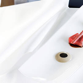 Etouffe With Pigeon Breast, Truffle, Espuma And Spinach On Rectangle Plate by Jalag / Jan C. Brettschneider