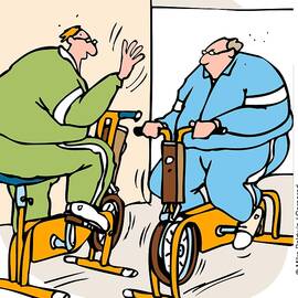 Exercise Bikes Passing Each Other by Mike Baldwin