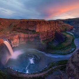 Falls At Sunset by Leah Xu