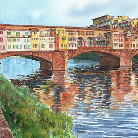 Florence Italy Ponte Vecchio Watercolor  by Irina Sztukowski