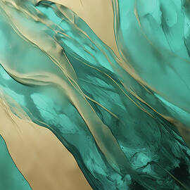 Flowing Green And Beige Abstract Waves by Abstract Labs