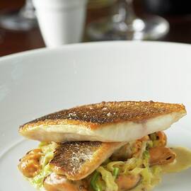 Fried Sea Bass Fillets On Ribbon Pasta With Mussels by Tim Green