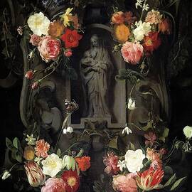 'Garland with the Virgin and Child', 1644, Flemish School, Oil on copper, 88 cm ... by Daniel Seghers -1590-1661-