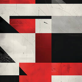 Geometric Abstract In Red And Black by Abstract Labs