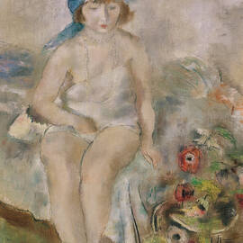 Girl In A Blue Headscarf, 1928 Oil And Crayon On Canvas by Jules Pascin
