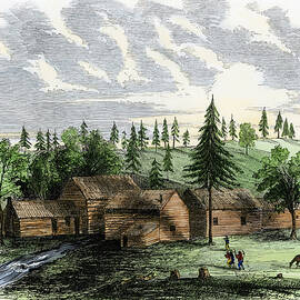 Gold Rush California Prospectors' Wood Houses, Miner Camps In Boston Ravine, Gassvalley, Circa 1850 Coloured Water, 19th Century by American School