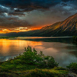 Golden Moments At Waterton Lake by Bing Li