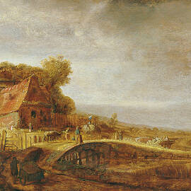 Govert -attributed to- Flinck -Cleve, 1615 - Amsterdam, 1660-. Landscape with a Farm and a Bridge... by Govaert Flinck -c 1615-1660-